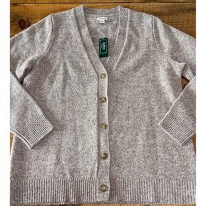 NWT LL Bean Womens Boyfriend Cardigan Lambs Wool Heathered Oatmeal Buttons M